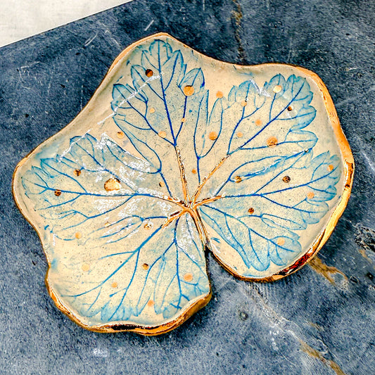 Golden Veins Jewellery Dish -  Blue Leaf Edition