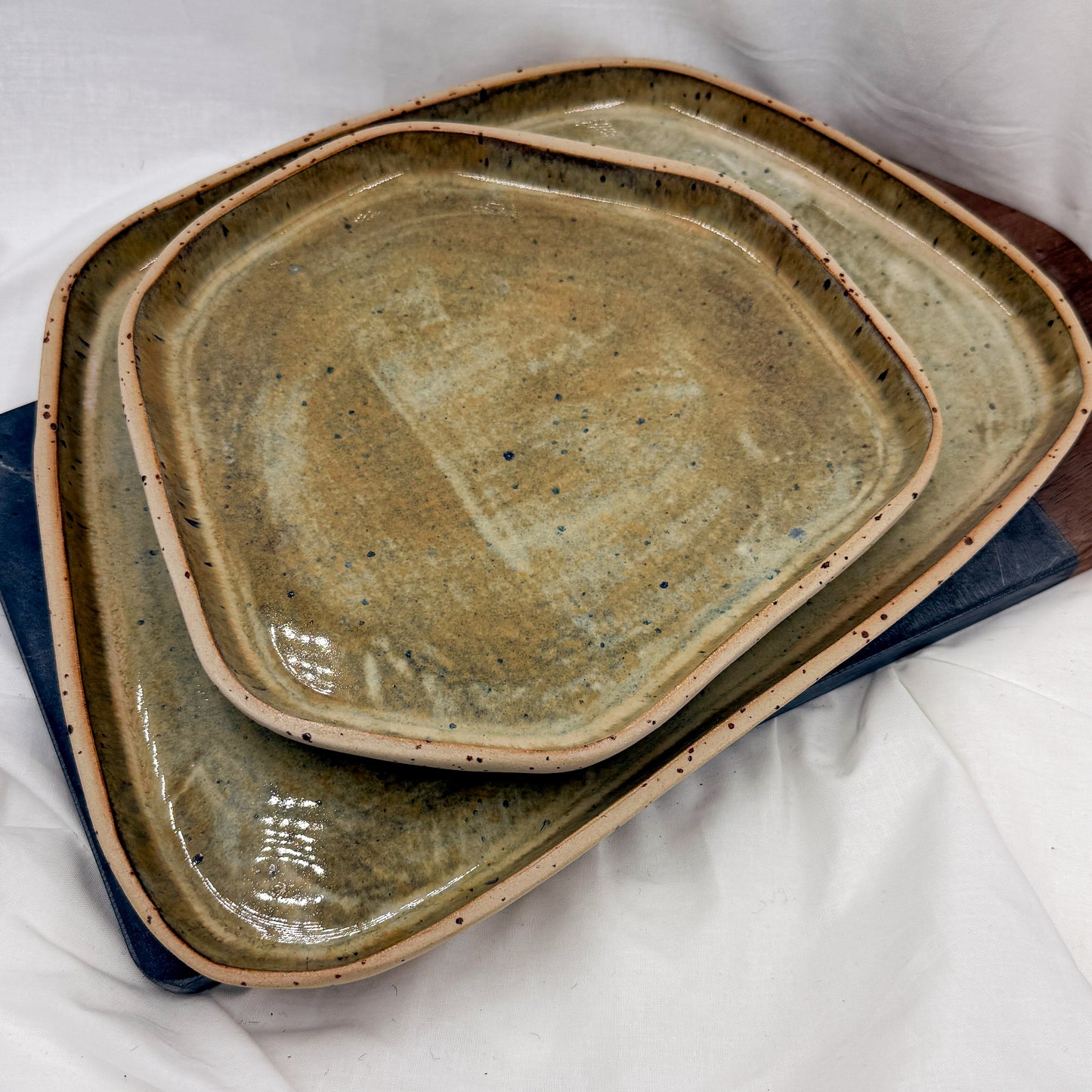 Handmade Tableware Set – Speckled Clay with Olive Glaze