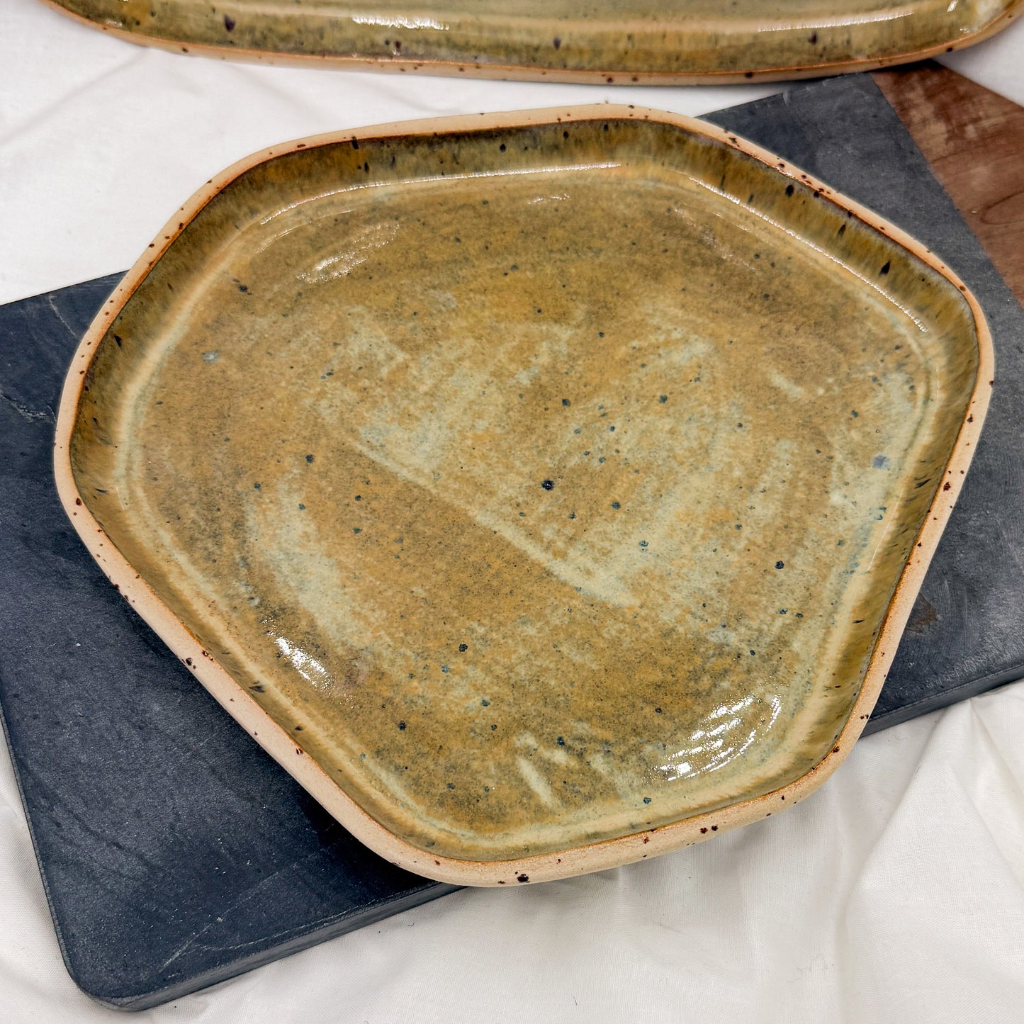 Handmade Tableware Set – Speckled Clay with Olive Glaze