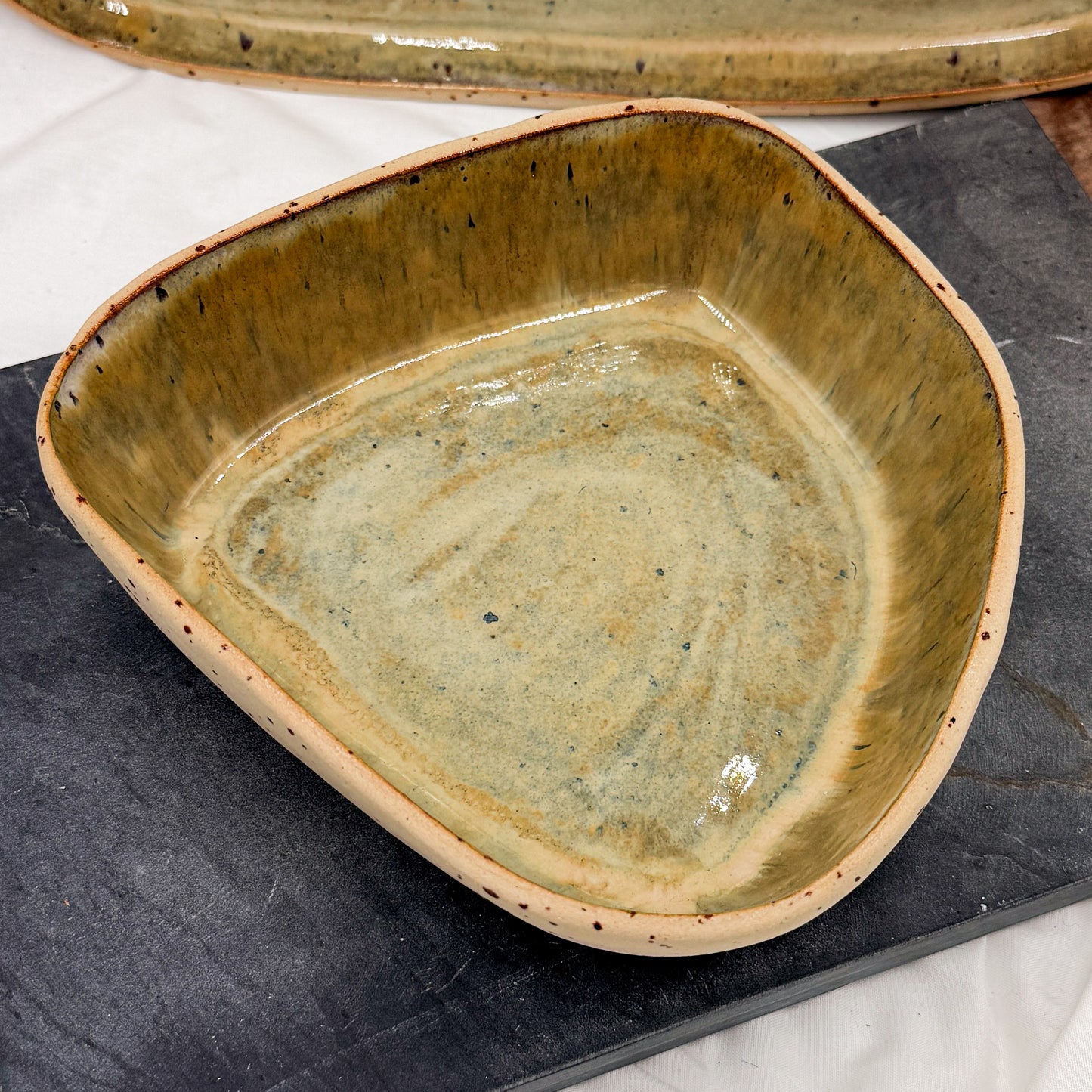 Handmade Tableware Set – Speckled Clay with Olive Glaze
