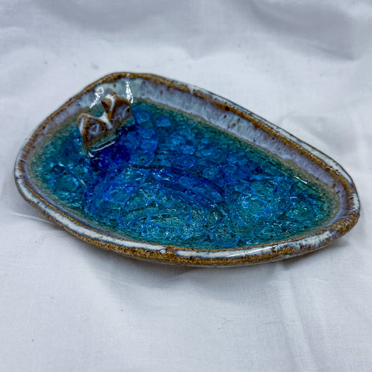 Tiny house blue lake jewellery dish, cat edition