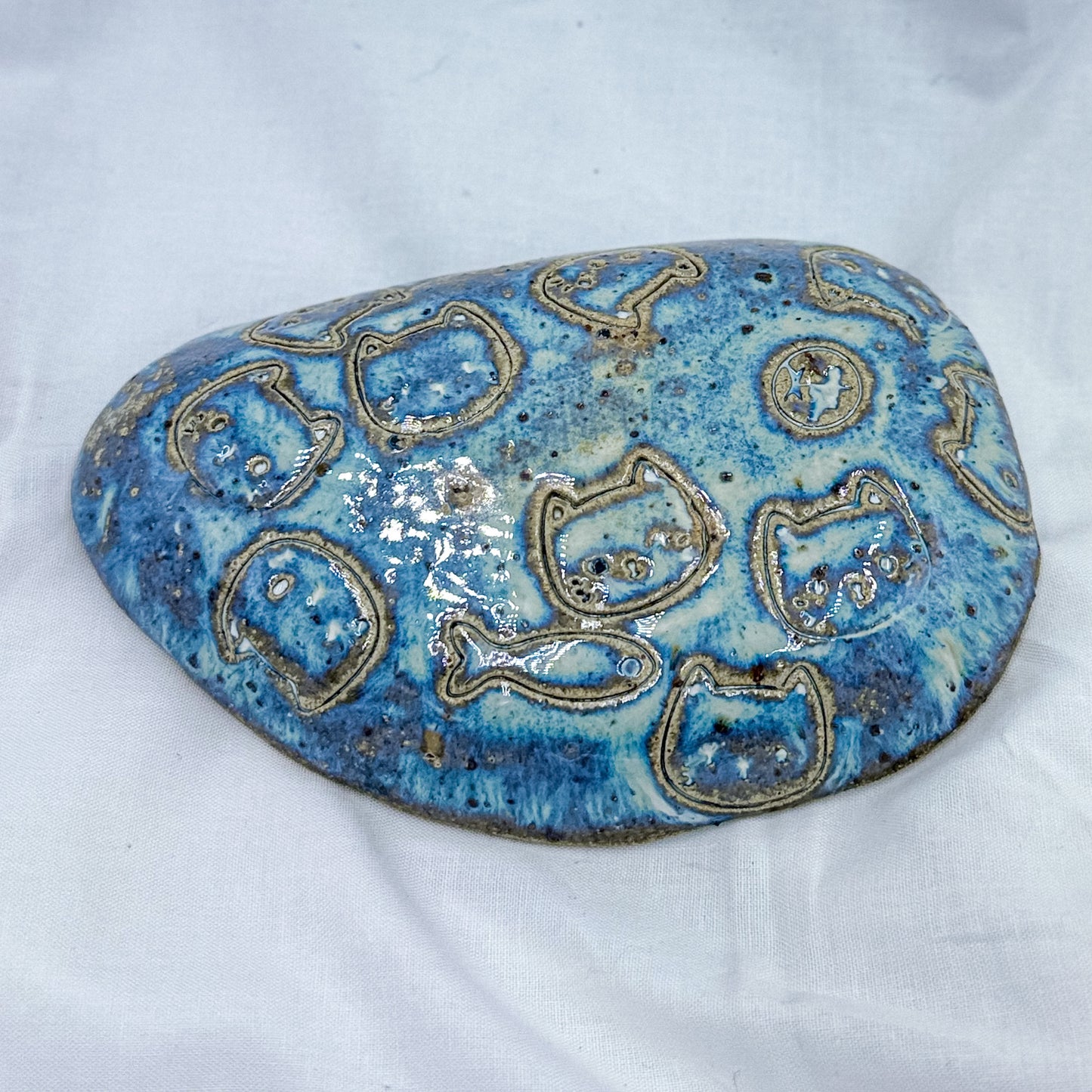 Tiny house blue lake jewellery dish, cat edition