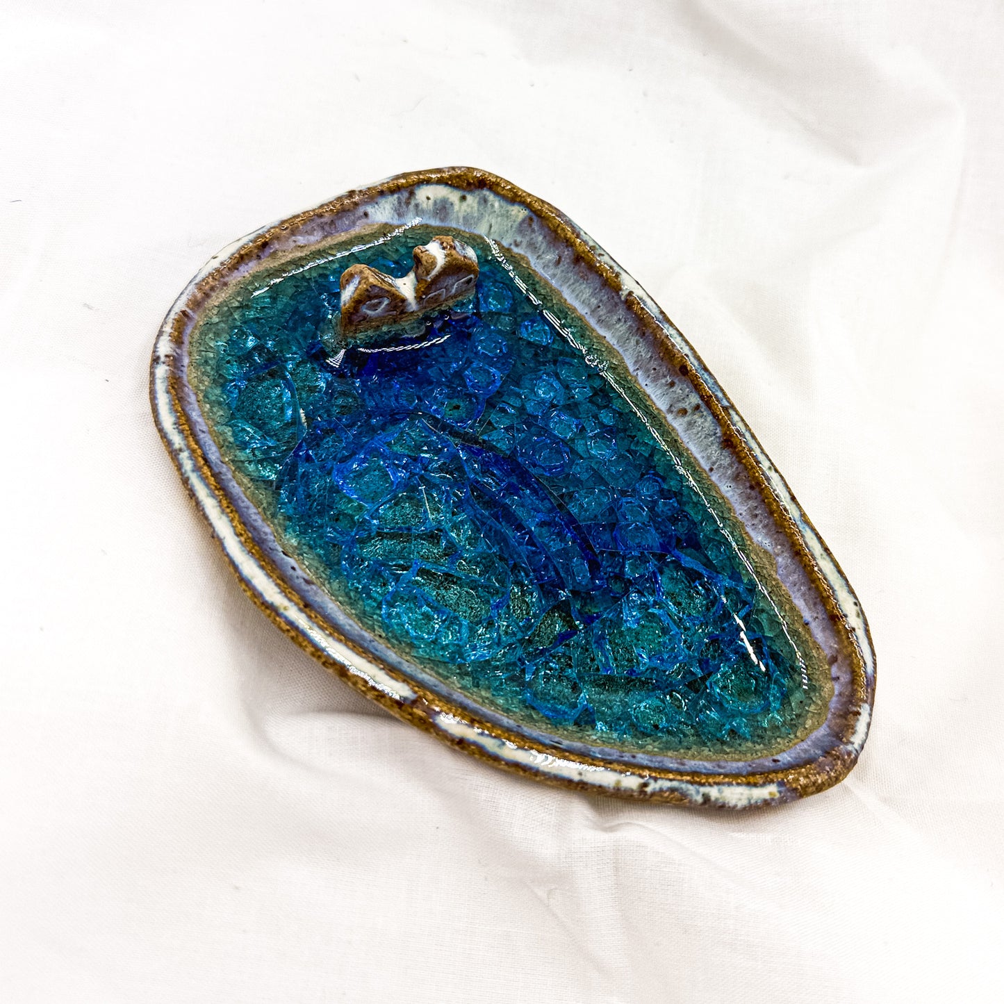 Tiny house blue lake jewellery dish, cat edition