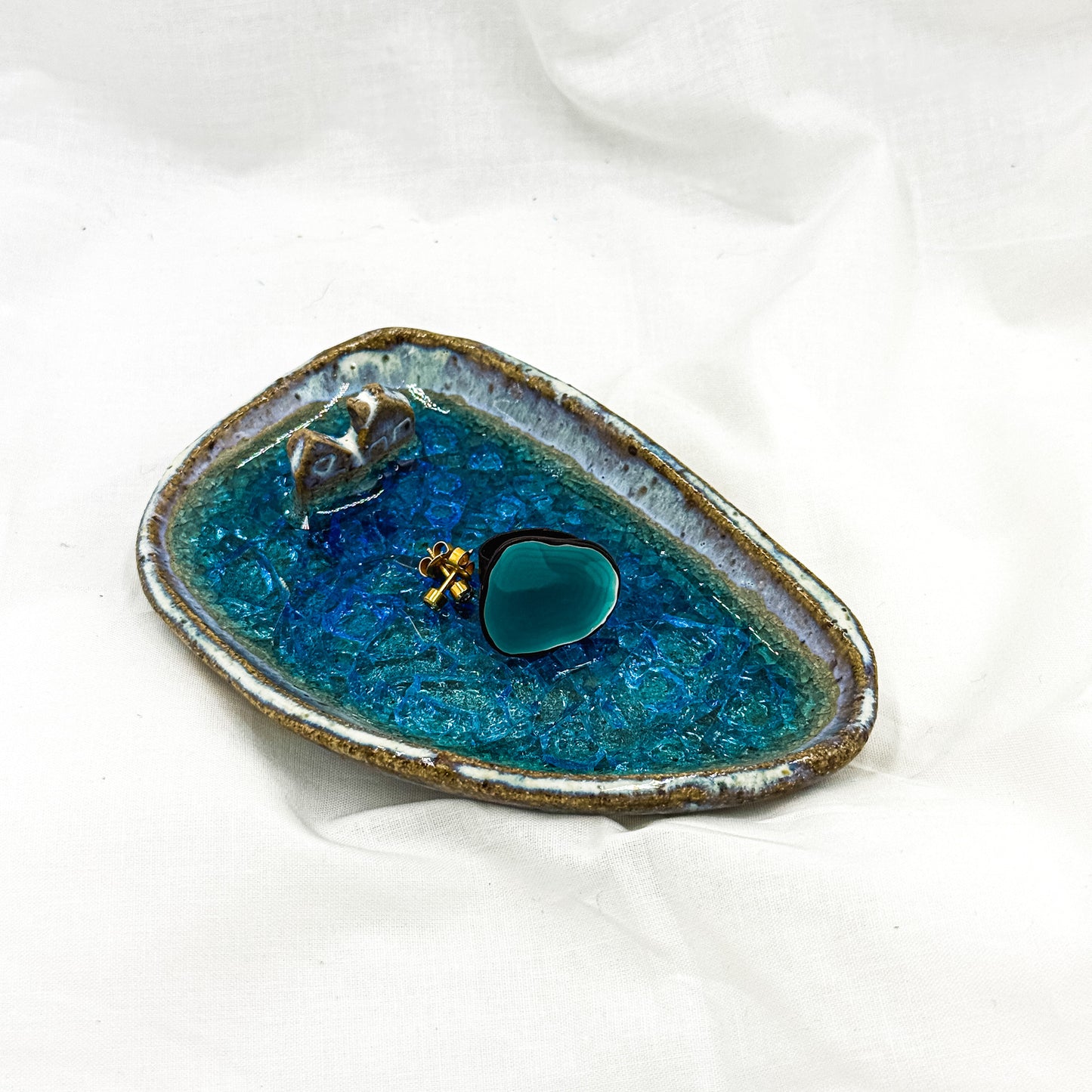Tiny house blue lake jewellery dish, cat edition