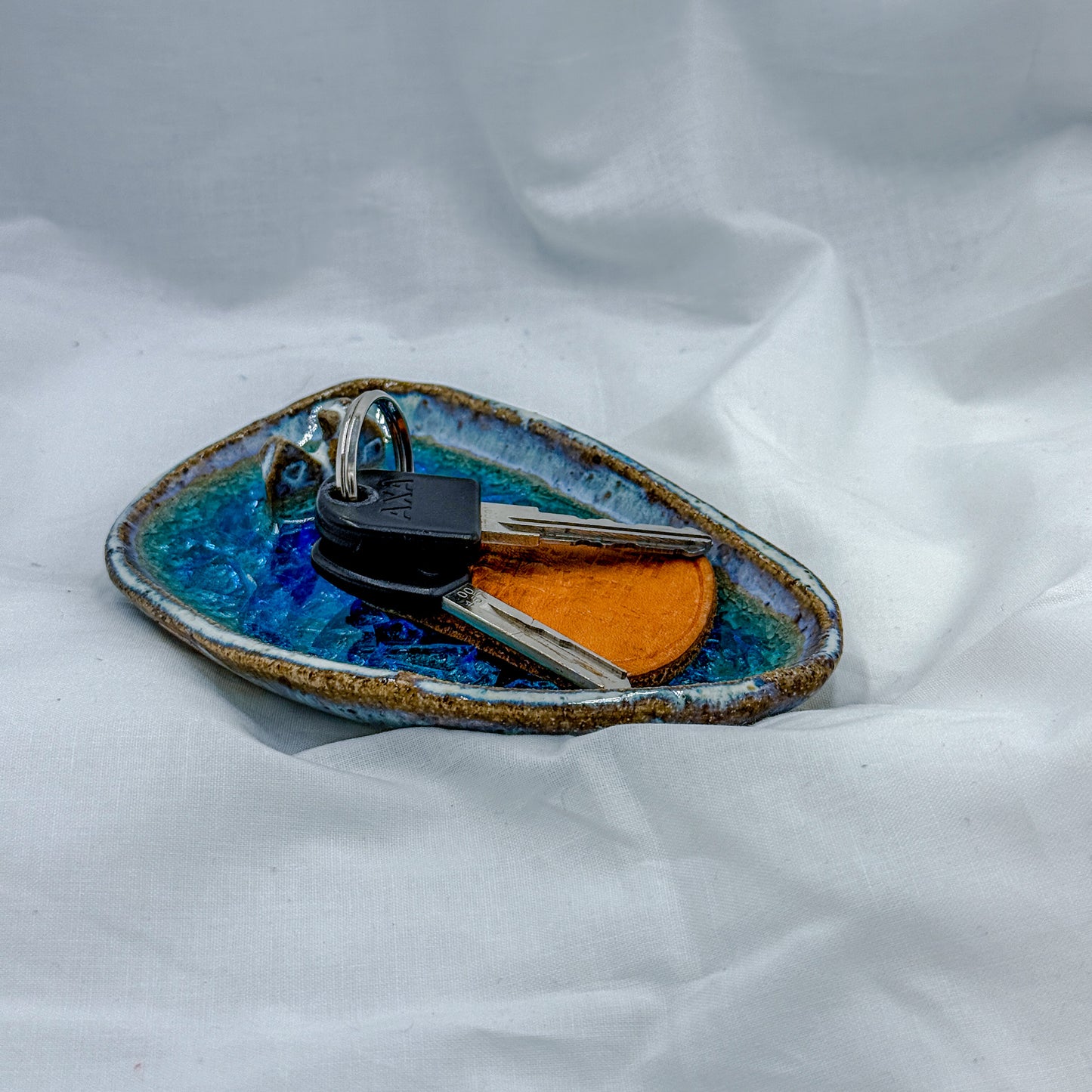 Tiny house blue lake jewellery dish, cat edition